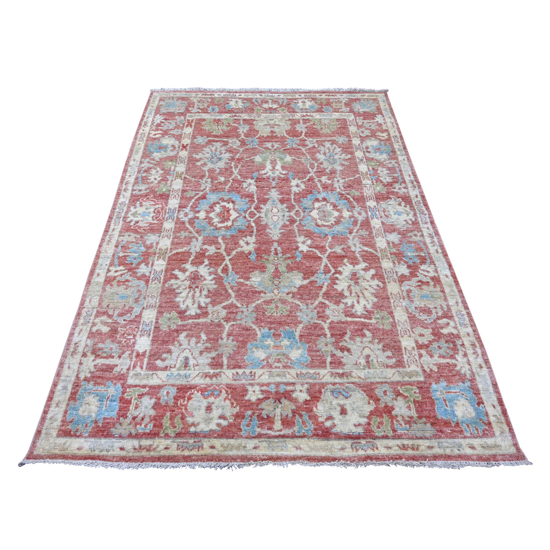 5'x7'3" Rose Pink, Hand Knotted, Afghan Angora Oushak with All Over Leaf Design, 100% Wool, Vegetable Dyes, Oriental Rug 
